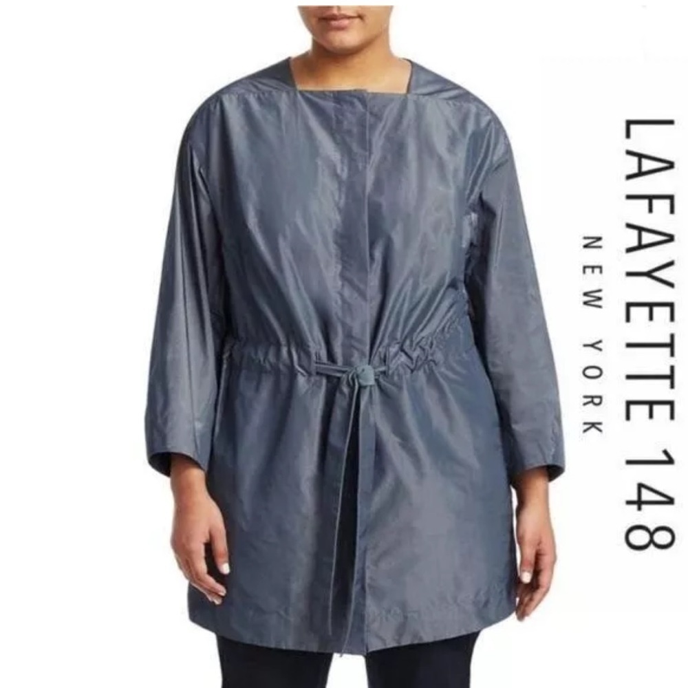 Lafayette 148 New York Stephania Women's  L Port Blue Metallic Drawstring Jacket